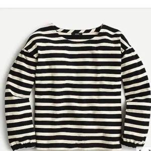 J. Crew Mariner Cloth Black Cream Stripe Puff Sleeve TopSize L